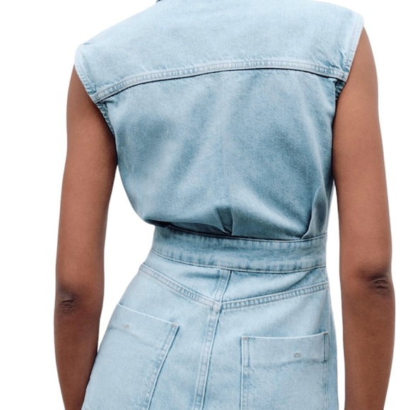 ZARA NEW Women’s Sleeveless Blue Denim Mini Dress Size Large Lapel Collard NWT - Picture 8 of 9